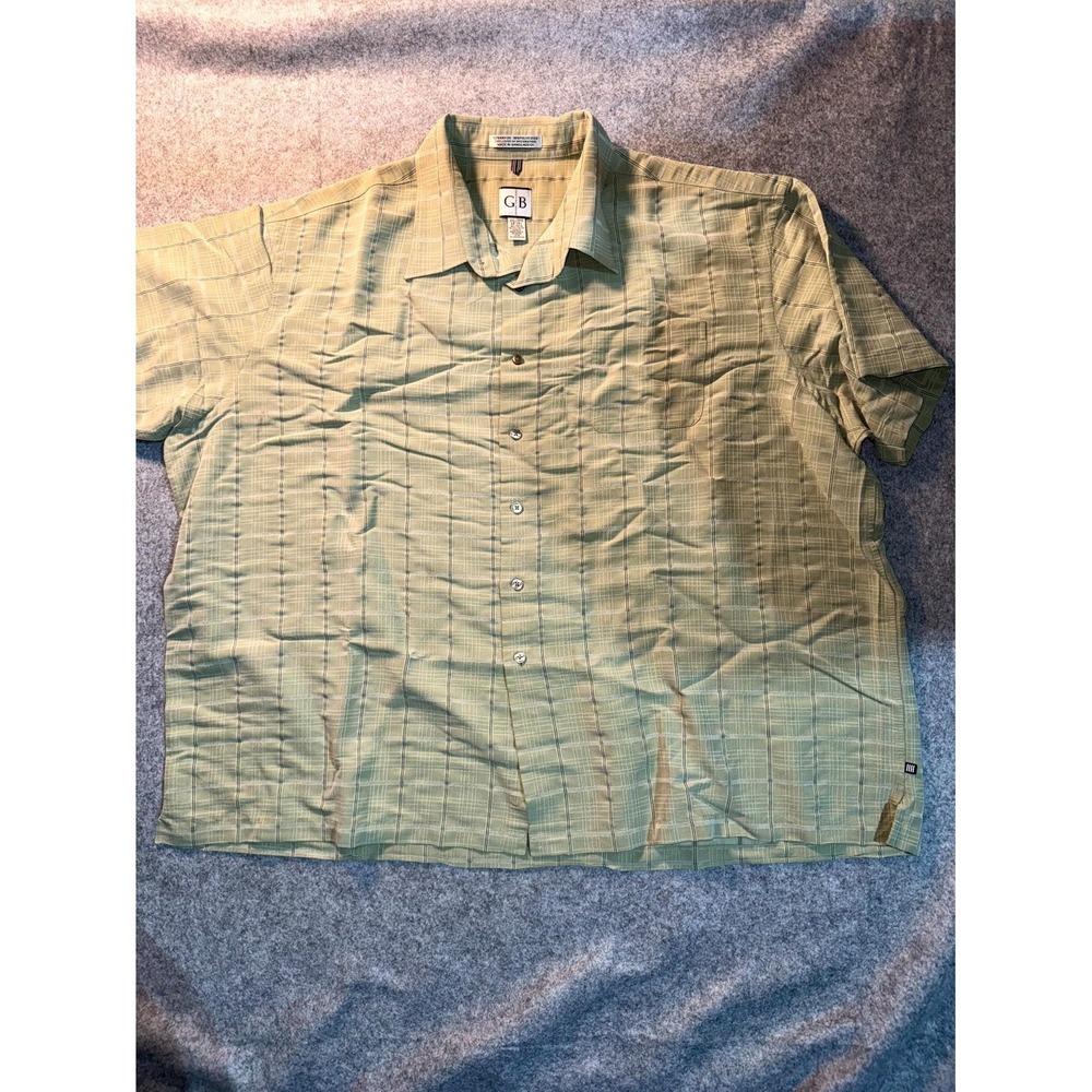 Geoffrey Beene Dress Shirt Mens‎ 19-19.5 Green Plaid Rayon Side Slit Business